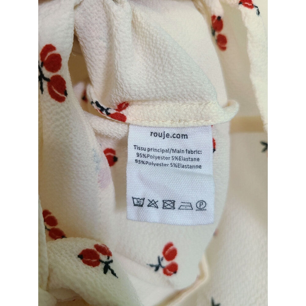 Rouje Paris Frou Frou Cherry Print Wrap Blouse Crepe Ruffle Top Cream Sz 34 US 2 - Picture 7 of 7
